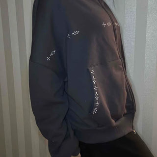 Heart Charm Point Multi-Pocket Oversized Zip-Up
