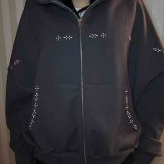 Heart Charm Point Multi-Pocket Oversized Zip-Up