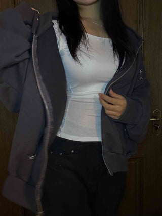 Heart Charm Point Multi-Pocket Oversized Zip-Up