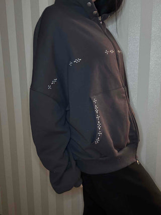 Heart Charm Point Multi-Pocket Oversized Zip-Up