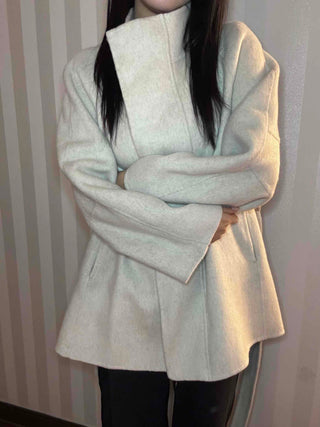 Soft Fluffy High-Neck Belted Double Coat