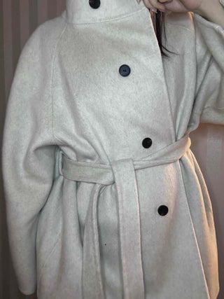 Soft Fluffy High-Neck Belted Double Coat