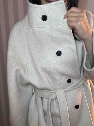 Soft Fluffy High-Neck Belted Double Coat