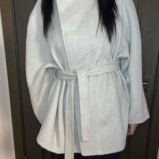 Soft Fluffy High-Neck Belted Double Coat
