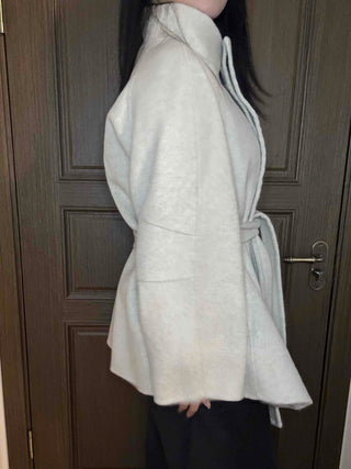Soft Fluffy High-Neck Belted Double Coat