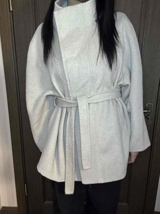 Soft Fluffy High-Neck Belted Double Coat