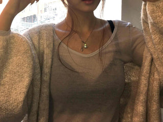 Sheer Mesh Layered Slim Fit Square Neck Long Sleeve Tee