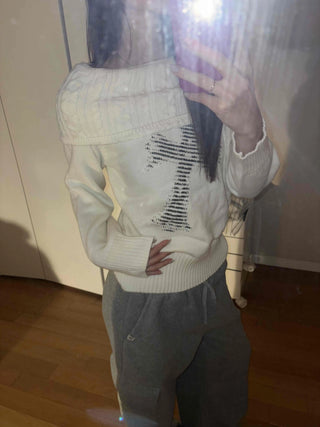 American Vintage Studded Boat Neck Loose Fit Knit