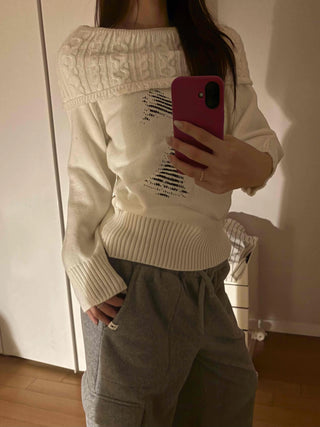 American Vintage Studded Boat Neck Loose Fit Knit