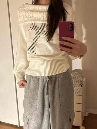 American Vintage Studded Boat Neck Loose Fit Knit