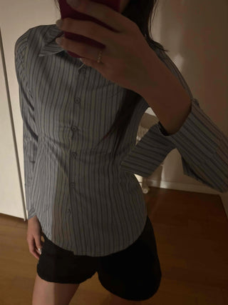 Classic semi-wide striped basic shirt
