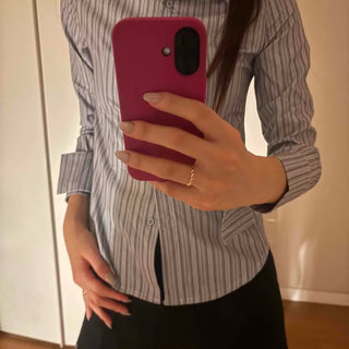 Classic semi-wide striped basic shirt