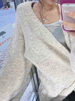 Fairy Fleece Volume Sleeve Long Cardigan