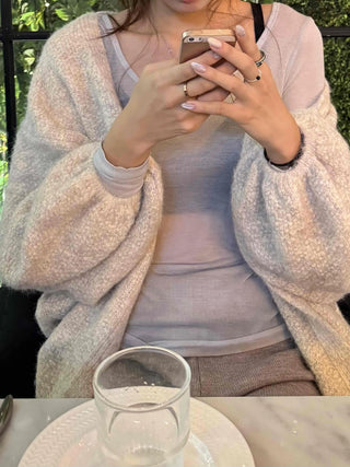 Fairy Fleece Volume Sleeve Long Cardigan