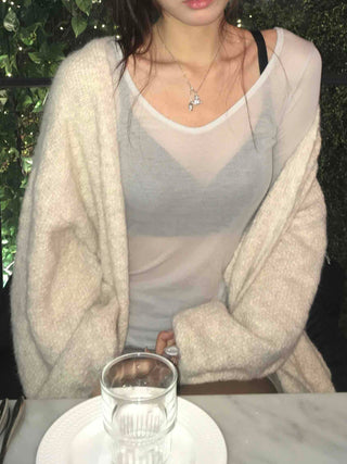 Fairy Fleece Volume Sleeve Long Cardigan