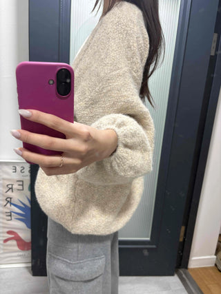 Fairy Fleece Volume Sleeve Long Cardigan