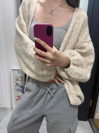 Fairy Fleece Volume Sleeve Long Cardigan