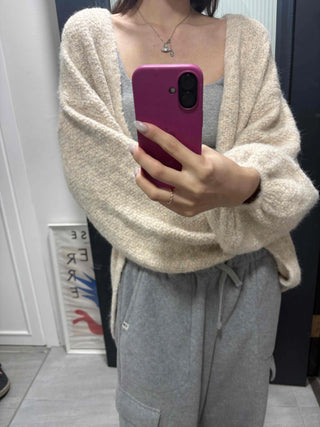 Fairy Fleece Volume Sleeve Long Cardigan