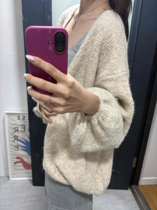 Fairy Fleece Volume Sleeve Long Cardigan