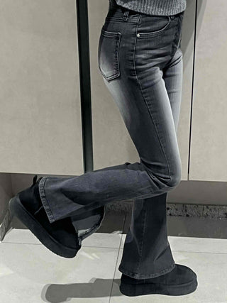 Vintage Washed High-Waisted Slit Bootcut Denim