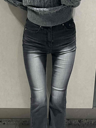 Vintage Washed High-Waisted Slit Bootcut Denim