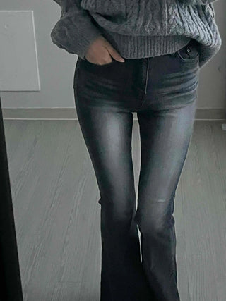 Vintage Washed High-Waisted Slit Bootcut Denim