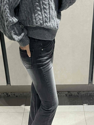 Vintage Washed High-Waisted Slit Bootcut Denim
