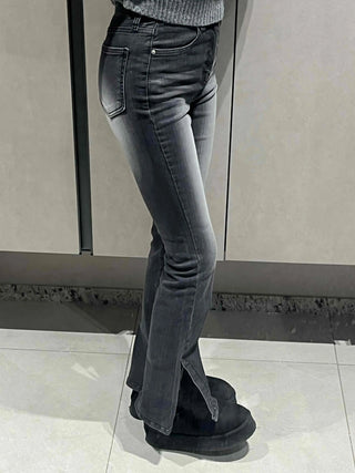 Vintage Washed High-Waisted Slit Bootcut Denim