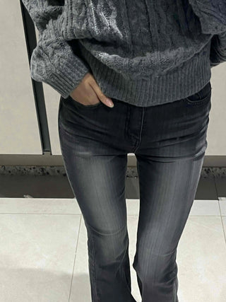 Stone Wash Balloon Fit Wide Denim Pants