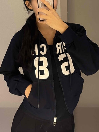 Arcane Lettering Loose Fit Hooded Zip-Up Jumper