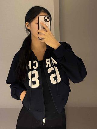 Arcane Lettering Loose Fit Hooded Zip-Up Jumper