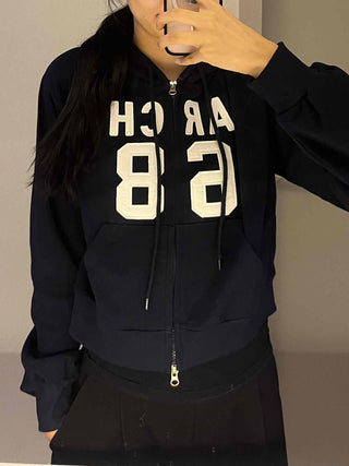 Arcane Lettering Loose Fit Hooded Zip-Up Jumper