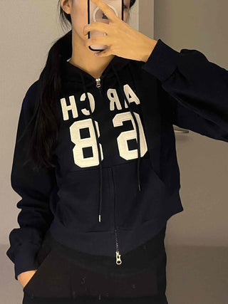 Arcane Lettering Loose Fit Hooded Zip-Up Jumper
