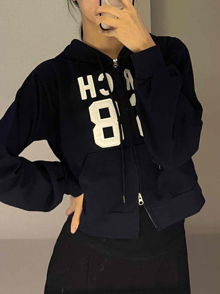 Arcane Lettering Loose Fit Hooded Zip-Up Jumper