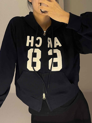 Arcane Lettering Loose Fit Hooded Zip-Up Jumper