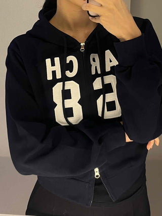 Arcane Lettering Loose Fit Hooded Zip-Up Jumper