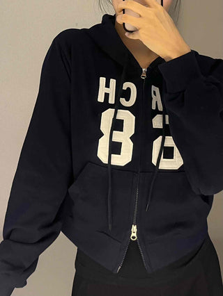 Arcane Lettering Loose Fit Hooded Zip-Up Jumper