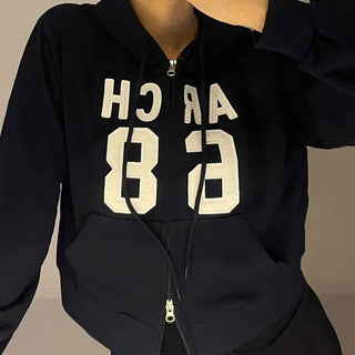 Arcane Lettering Loose Fit Hooded Zip-Up Jumper