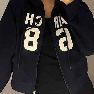 Arcane Lettering Loose Fit Hooded Zip-Up Jumper