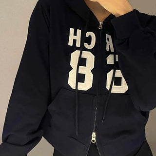 Arcane Lettering Loose Fit Hooded Zip-Up Jumper