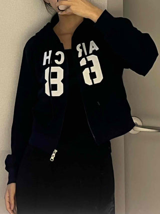 Arcane Lettering Loose Fit Hooded Zip-Up Jumper