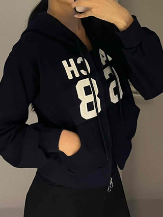Arcane Lettering Loose Fit Hooded Zip-Up Jumper