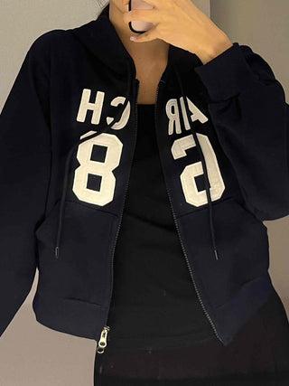Arcane Lettering Loose Fit Hooded Zip-Up Jumper