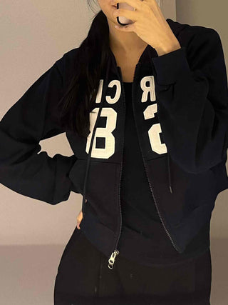 Arcane Lettering Loose Fit Hooded Zip-Up Jumper