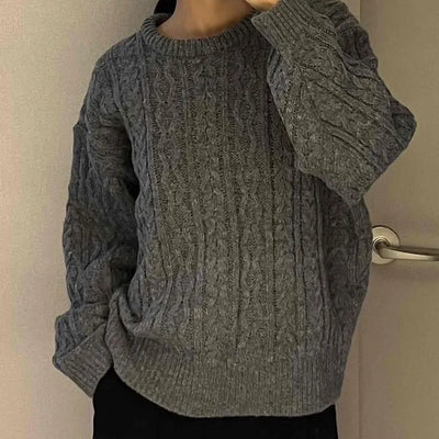 Vintage Fishbone Cable Loose Fit Round Neck Knit