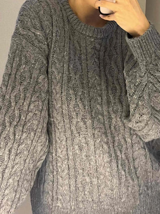 Vintage Fishbone Cable Loose Fit Round Neck Knit