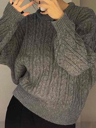 Vintage Fishbone Cable Loose Fit Round Neck Knit