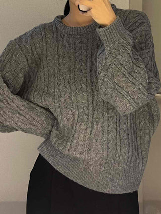 Vintage Fishbone Cable Loose Fit Round Neck Knit