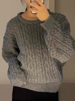 Vintage Fishbone Cable Loose Fit Round Neck Knit