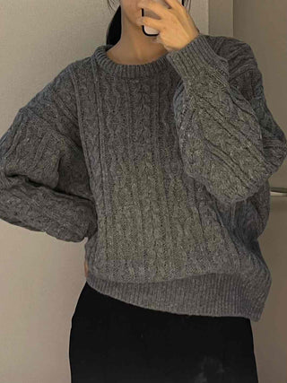 Vintage Fishbone Cable Loose Fit Round Neck Knit